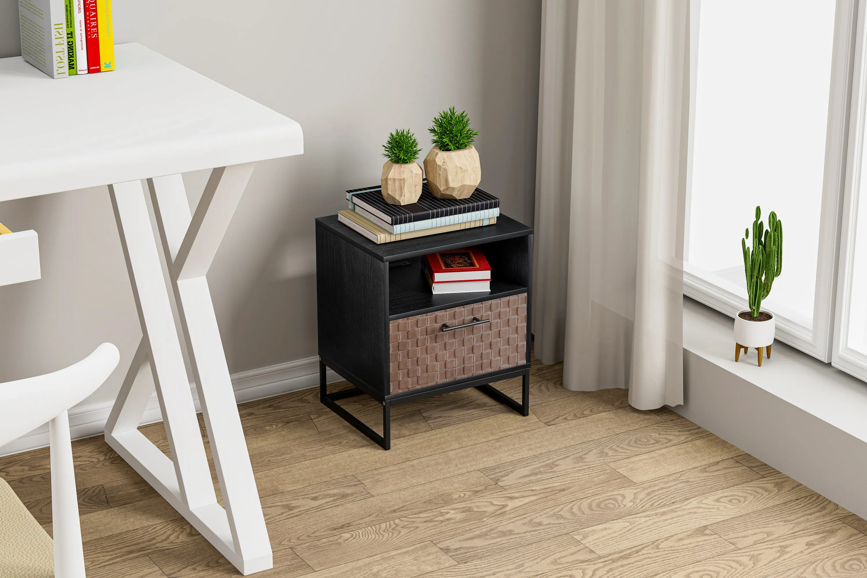 1 door nightstand, with socket, Modern Night Stand for bedroom, living room