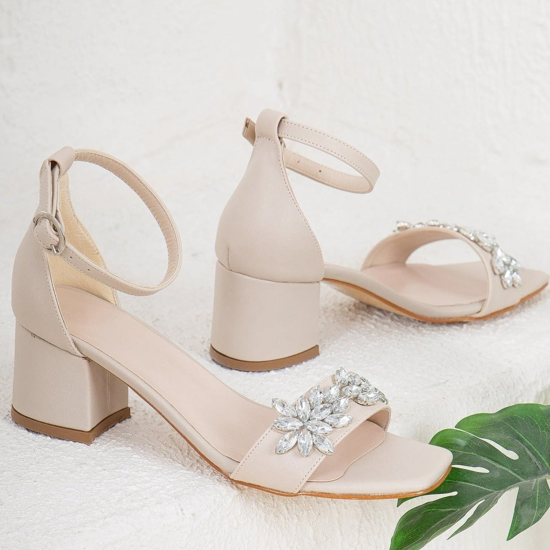 Adeline - Beige Wedding Shoes with Rhinestones