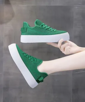 Breathable Mesh Lace Up Splicing Green Flat Feet Shoes