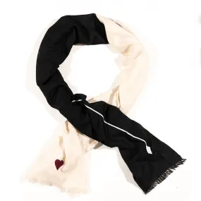 HAND EMBROIDERED CASHMERE SCARF "LUCK" IN BLACK/WHITE