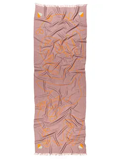 HAND EMBROIDERED CASHMERE SCARF "PEACE" IN ORANGE/MUD