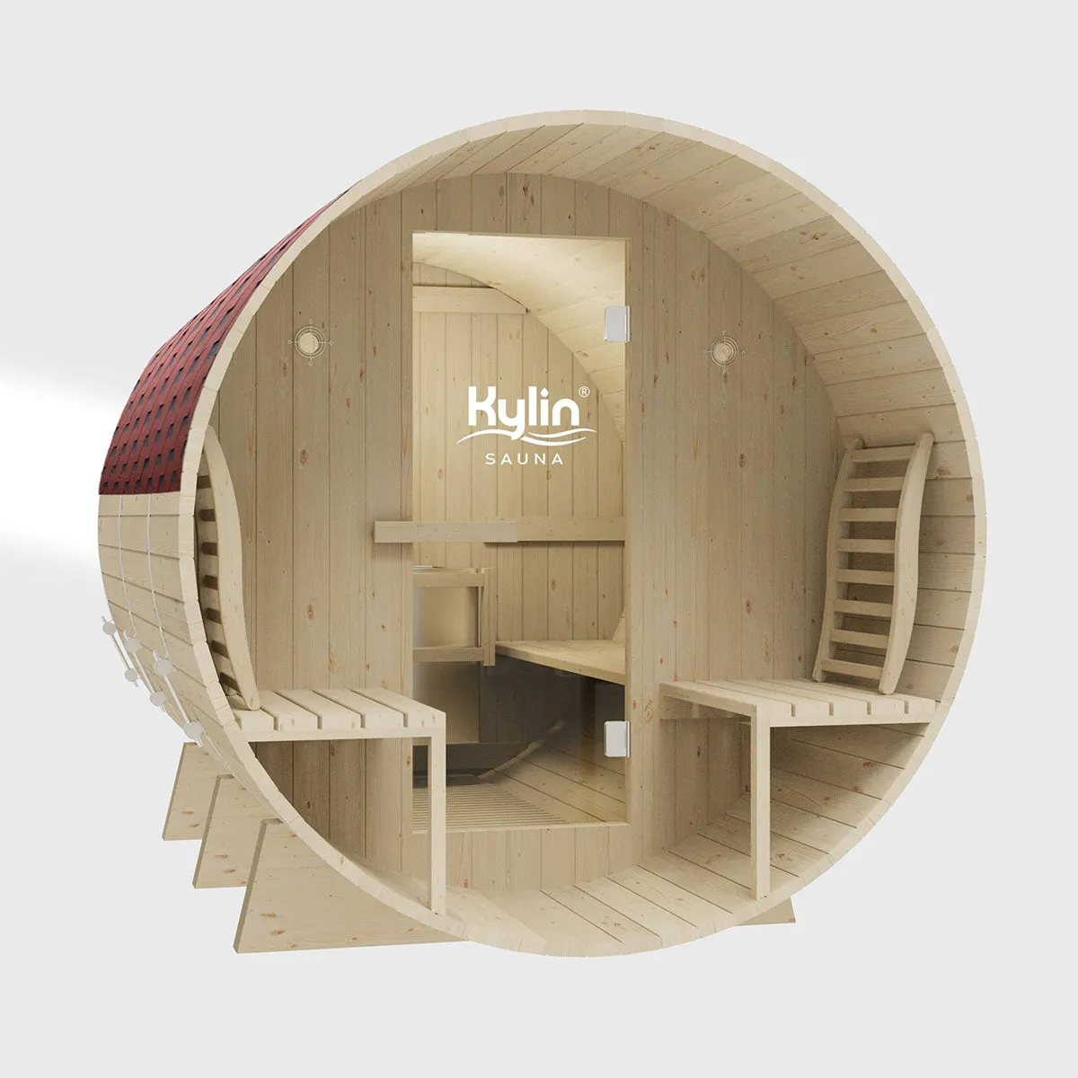 Kylin® Sauna - 4 Person Outdoor Barrel Sauna NYS-8M2 With Covered Porch