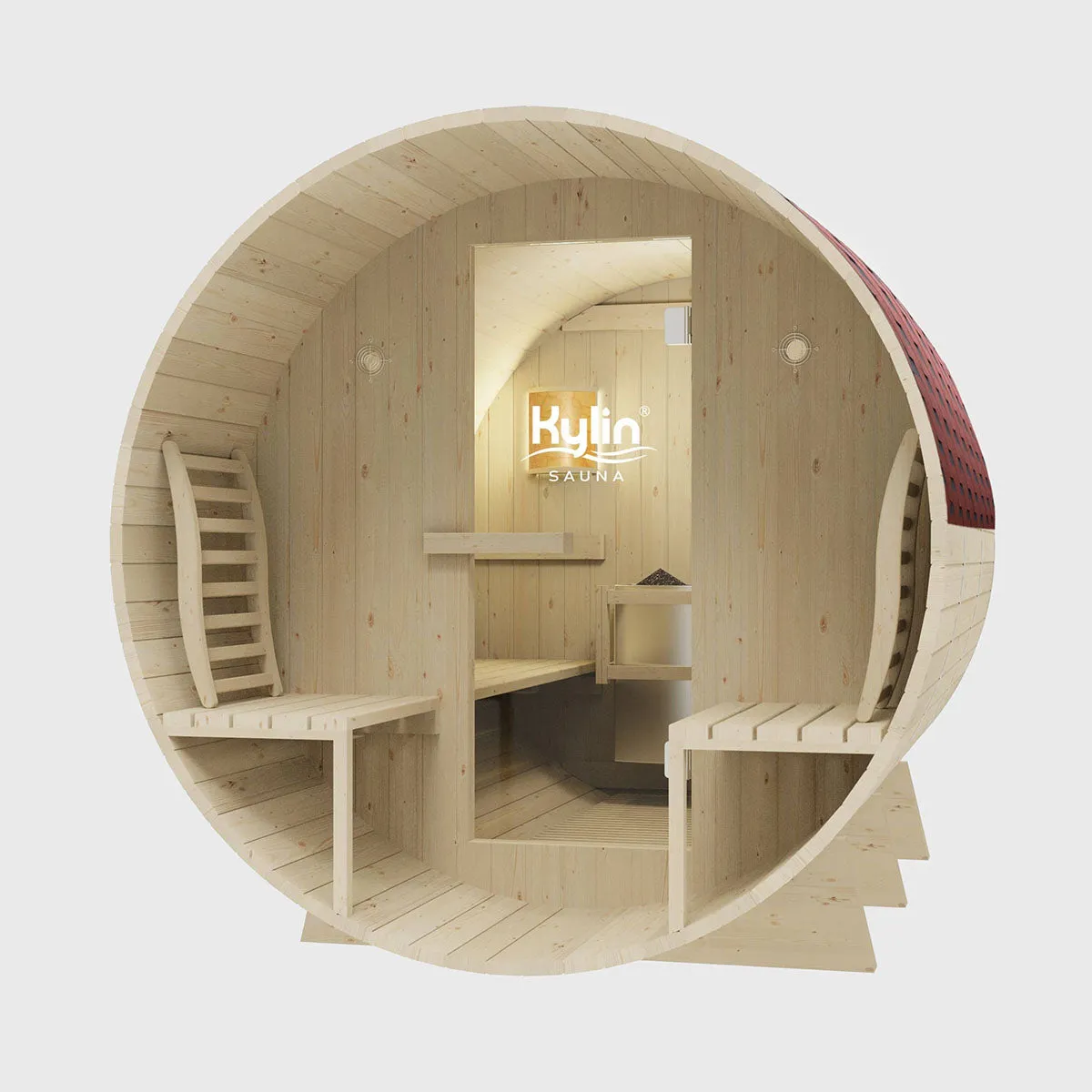 Kylin® Sauna - 4 Person Outdoor Barrel Sauna NYS-8M2 With Covered Porch