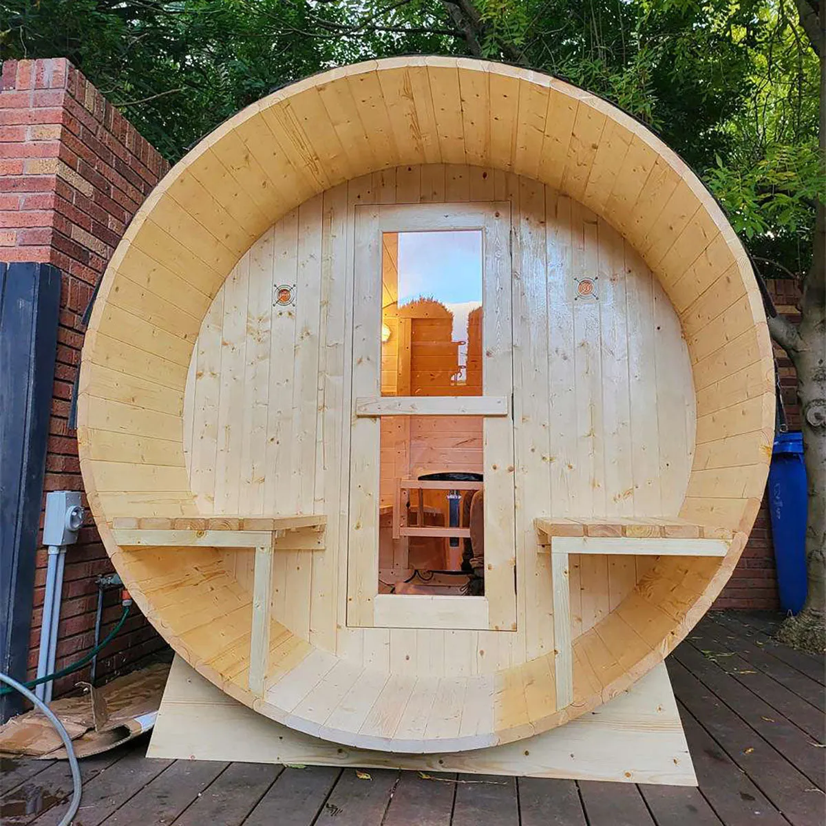 Kylin® Sauna - 4 Person Outdoor Barrel Sauna NYS-8M2 With Covered Porch