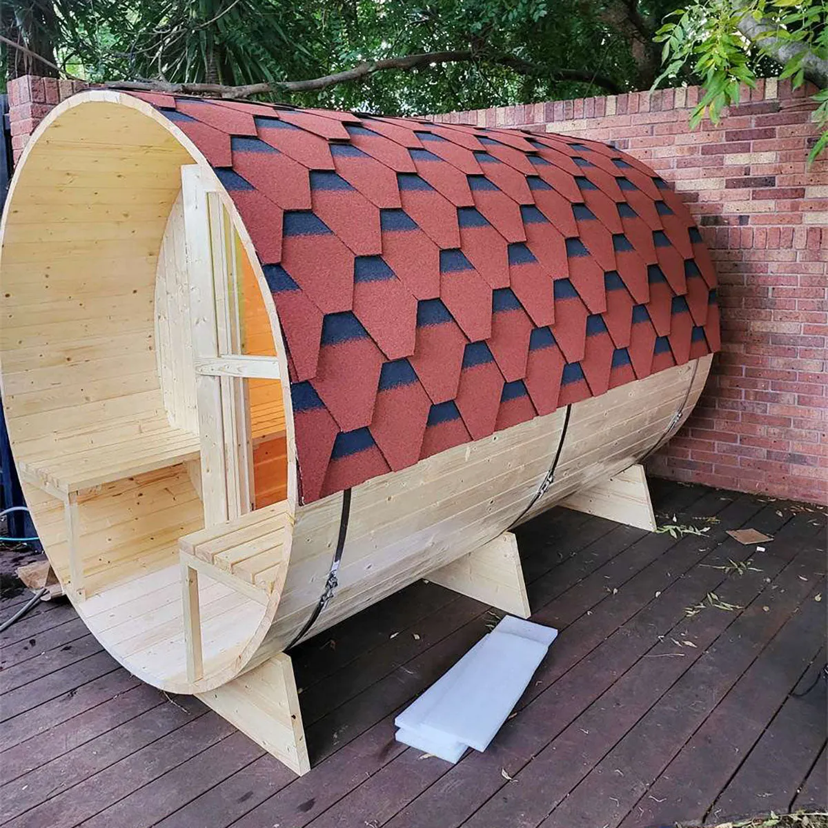 Kylin® Sauna - 4 Person Outdoor Barrel Sauna NYS-8M2 With Covered Porch