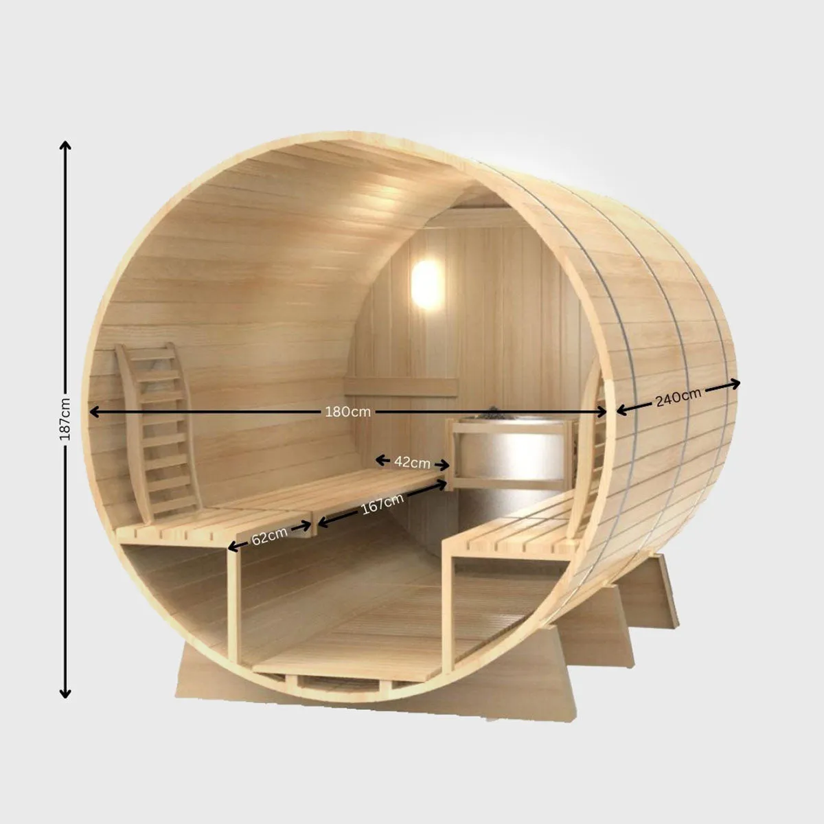Kylin® Sauna - 4 Person Outdoor Barrel Sauna NYS-8M2 With Covered Porch