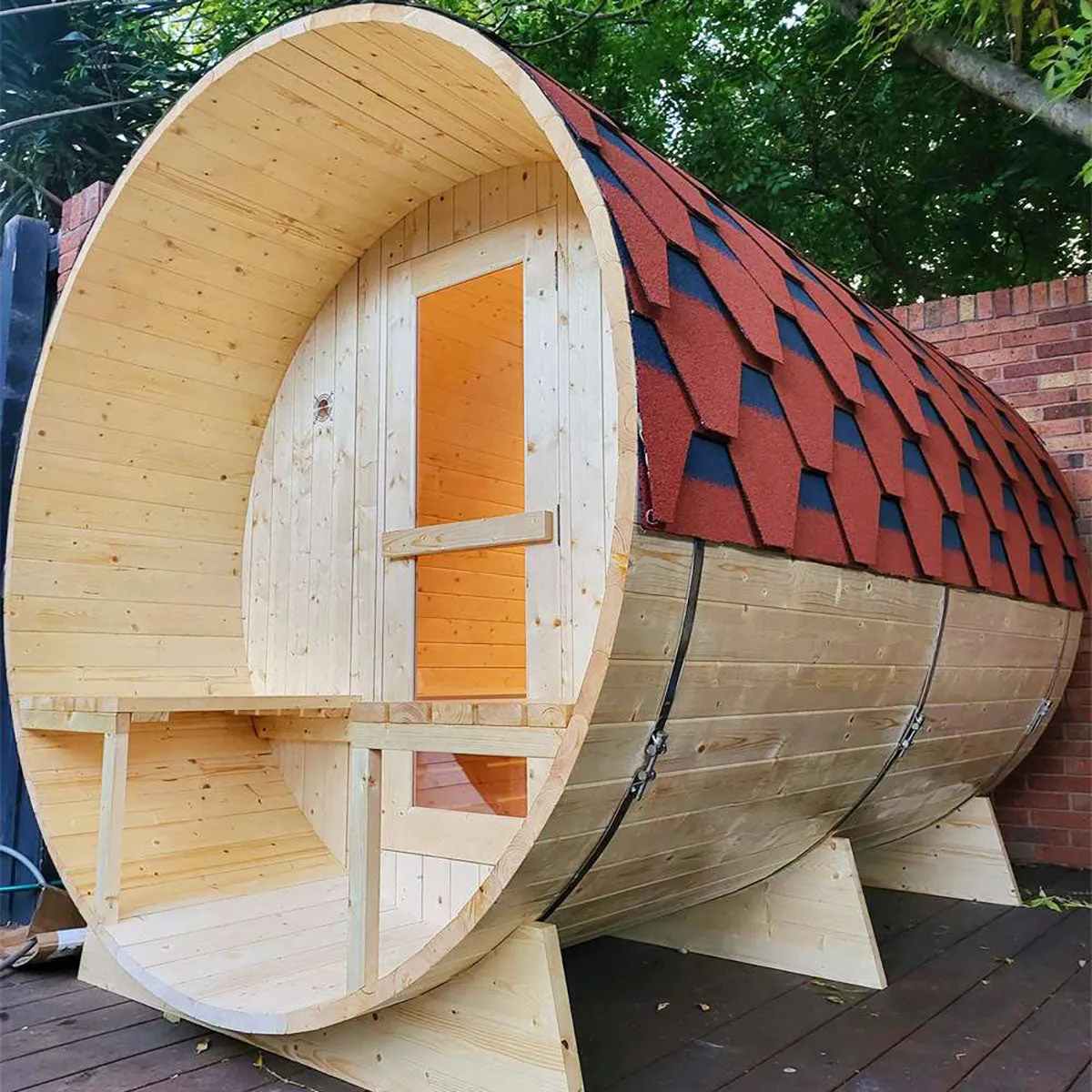 Kylin® Sauna - 4 Person Outdoor Barrel Sauna NYS-8M2 With Covered Porch