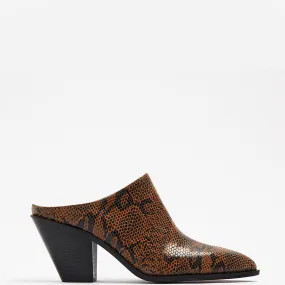 LEATHER MULES "ANETA" WITH SNAKE PATTERN