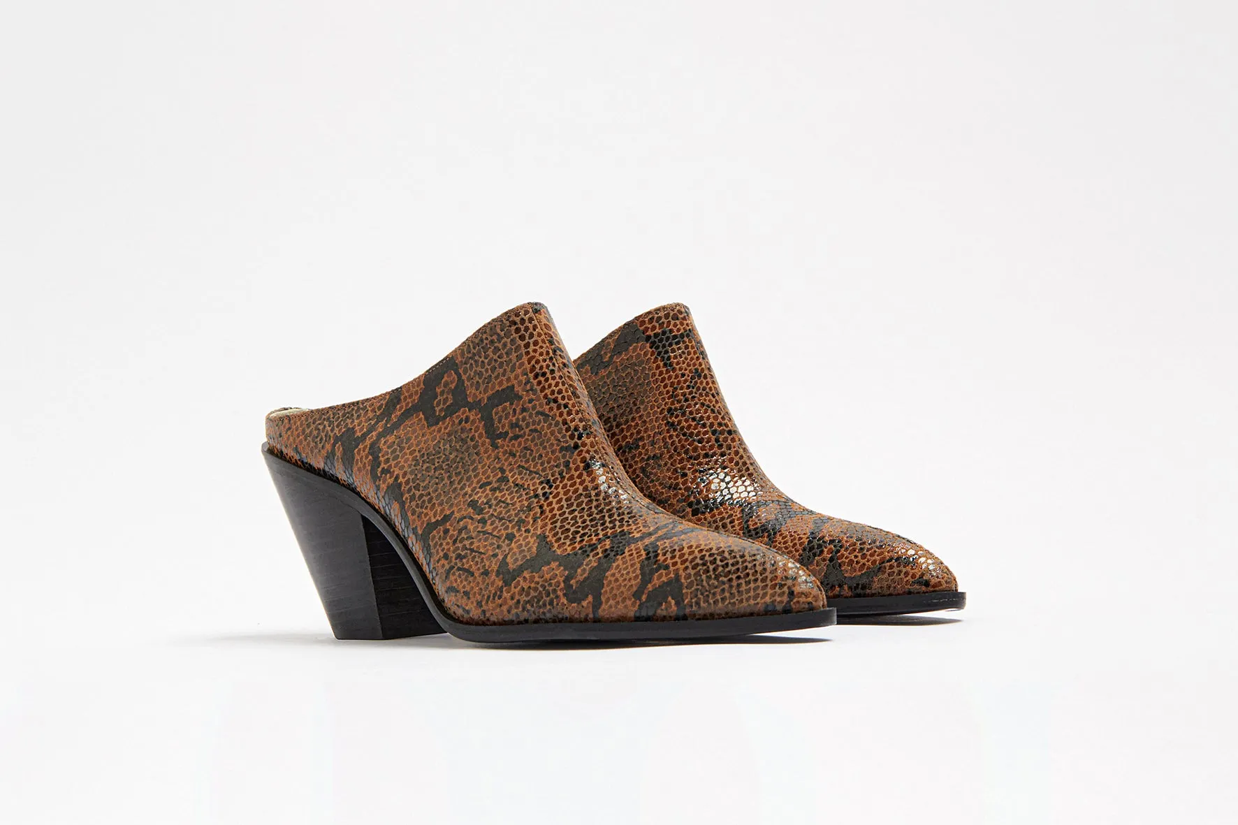 LEATHER MULES "ANETA" WITH SNAKE PATTERN