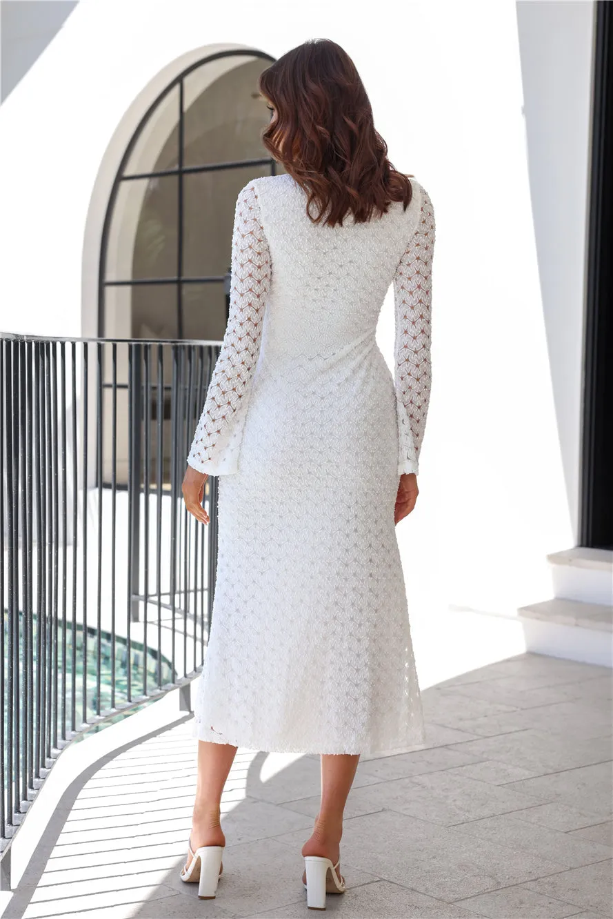 Rooftop Soirée Long Sleeve Midi Dress White