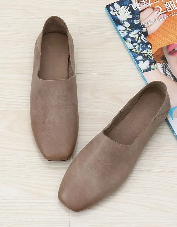 Spring Square Head  Women Leather Flats