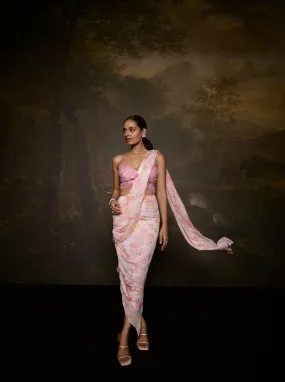 Trisha White Pink Floral Embroidered Half Saree