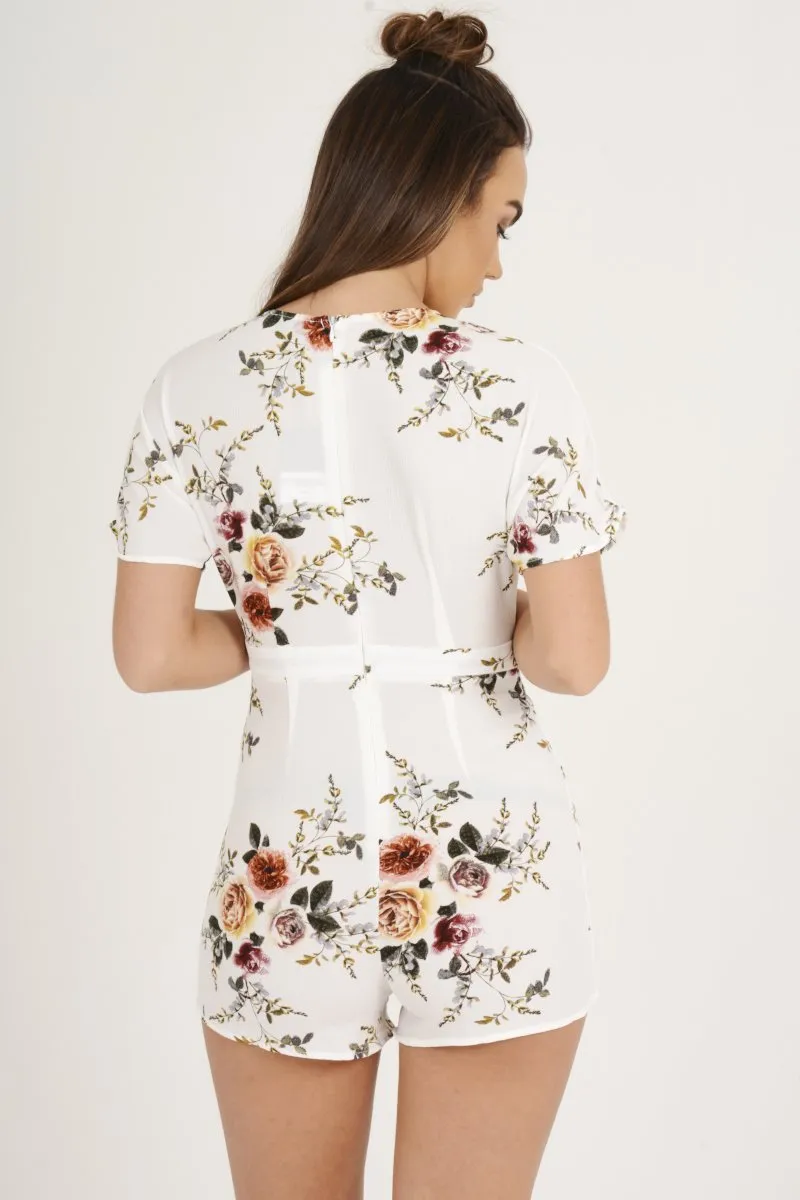 White Floral V Cut Playsuit - Dianne