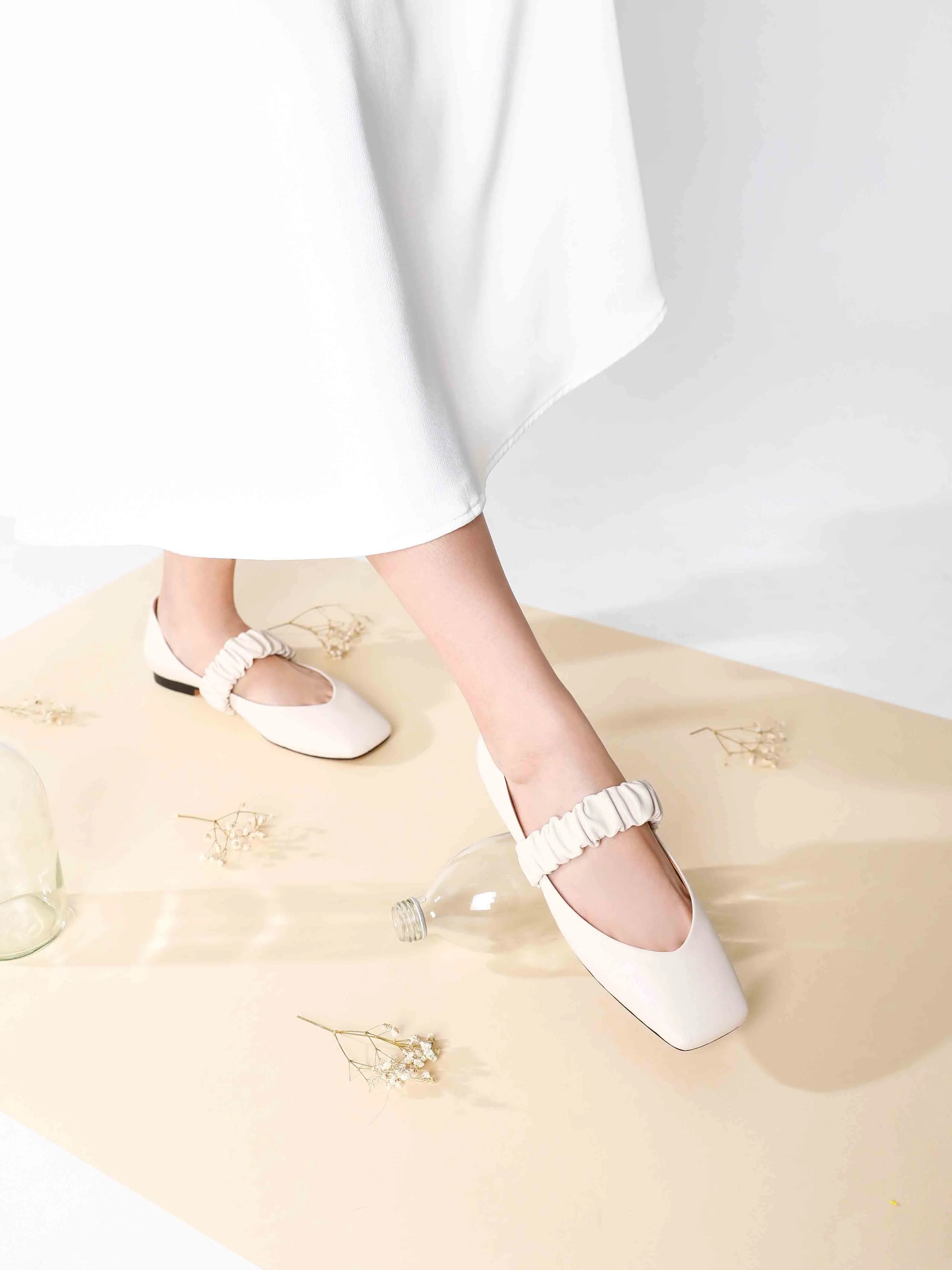 Zion Ruched Leather Band Ballet Flats